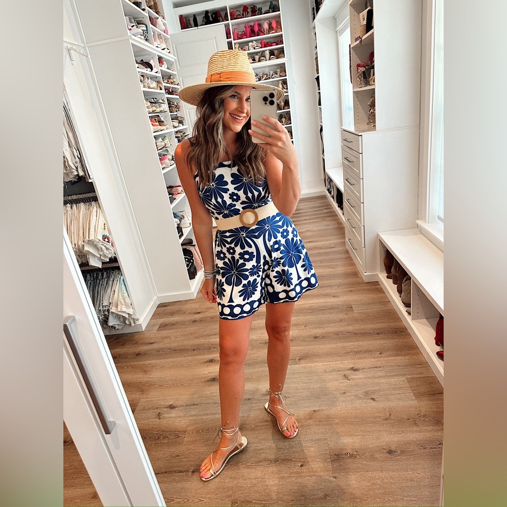 Floral Blue and White Jumpsuit